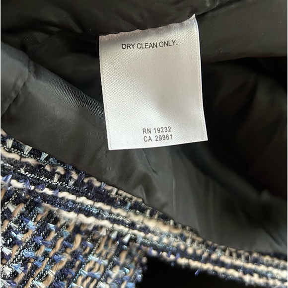 Alfred Dunner Tweed Metallic Blue Jacket Open Front Faux Vegan Leather Size 12 - Picture 9 of 12